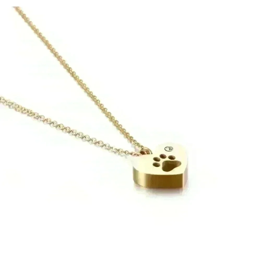 Heart Paw Print Pendant Necklace in yellow Gold